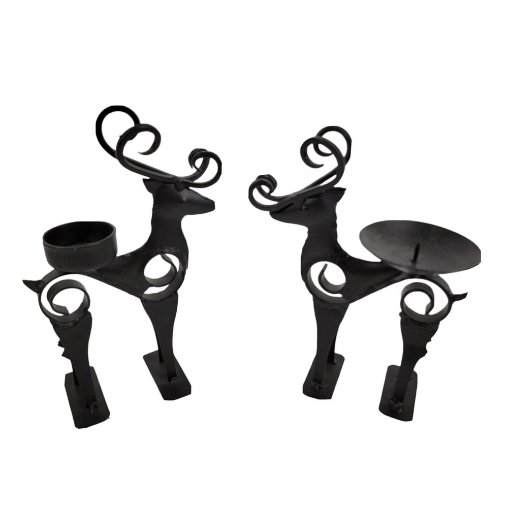 Set of 2 Reindeer Deer Candle Holders Votive Tealight Pillar